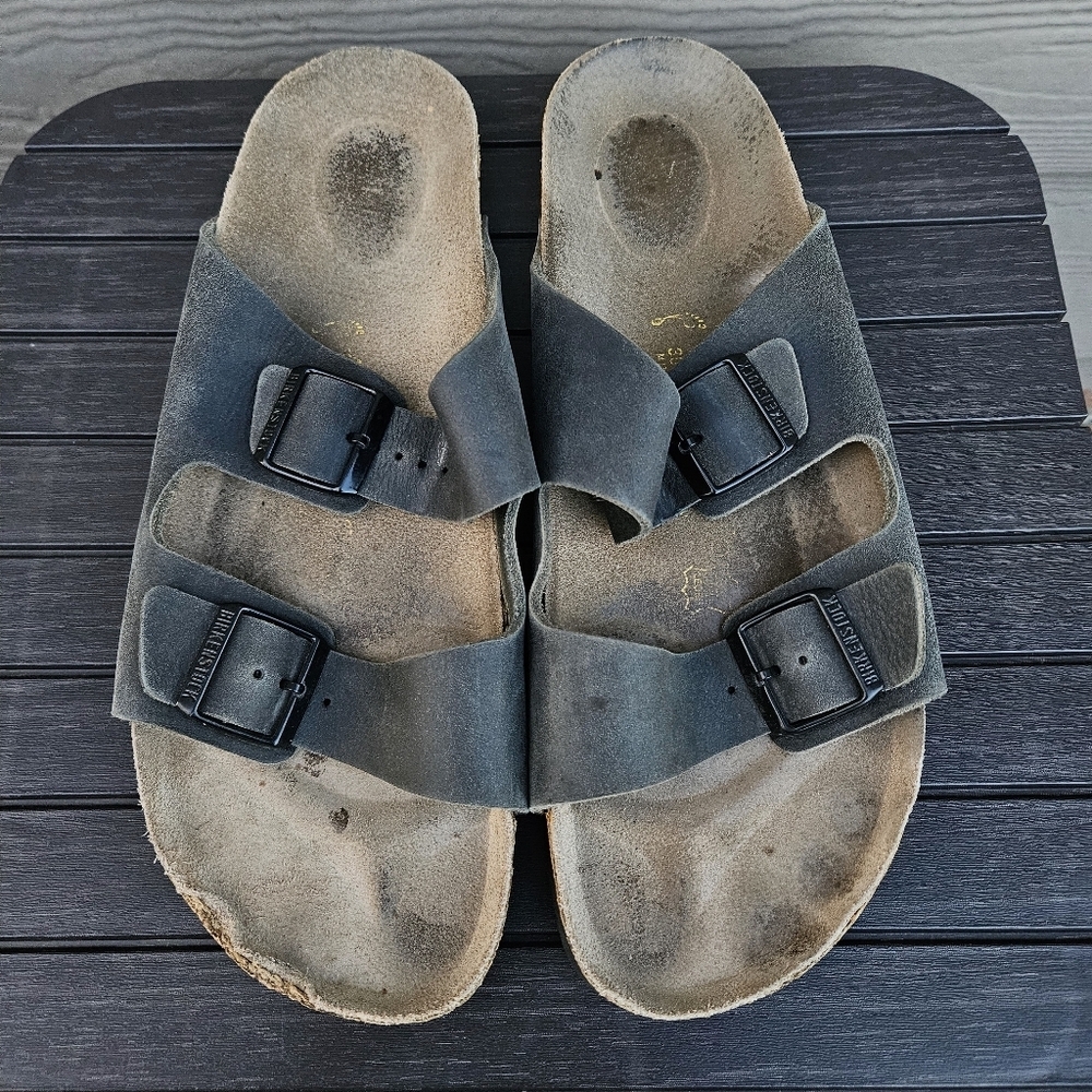 Birkenstock Arizona Sandals Mens Faded Black Leather Shoes EU 46 US 13 - 13.5